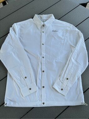 Trendiano Men's Shirt Size Large White With Button Snaps Drawstring Waist